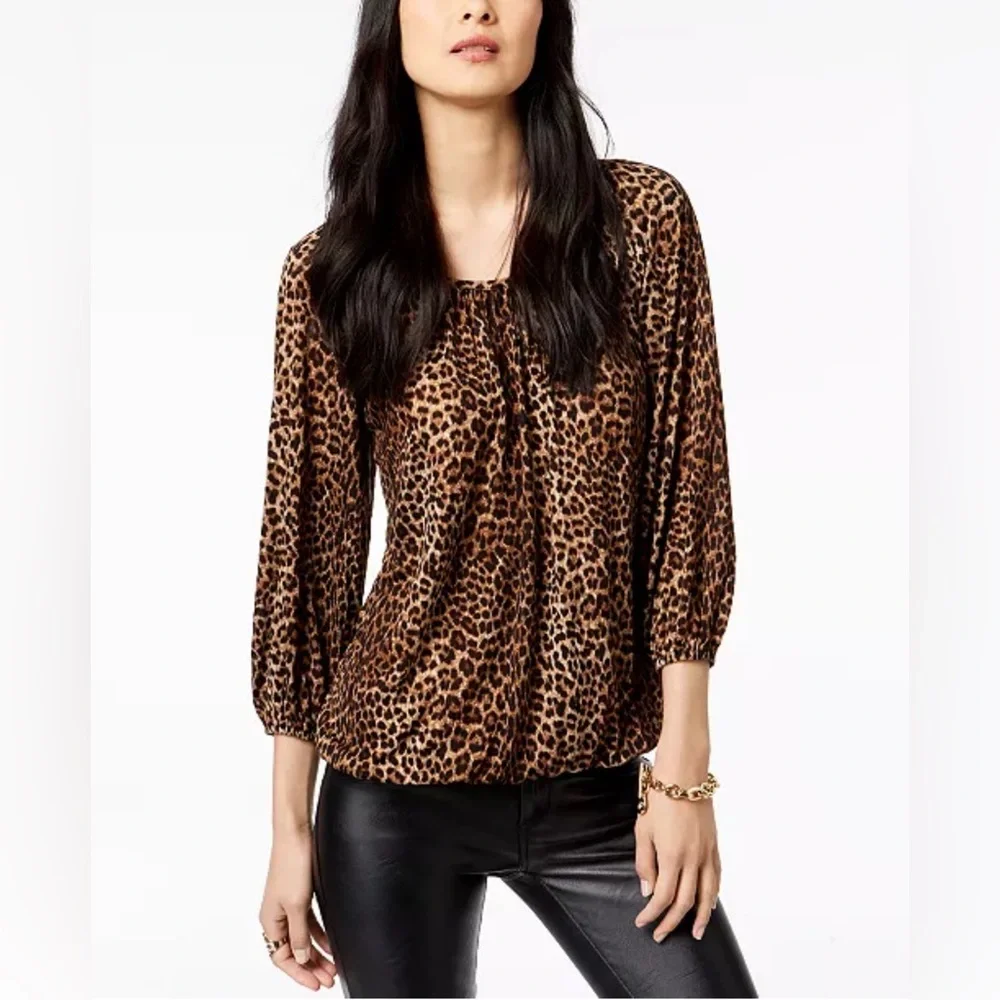 Michael Kors Leopard-Print Peasant Top Women’s Size Medium